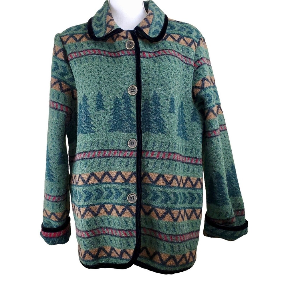 Cold Water Creek Women’s Green Winter Warm Wool Blend Button Up Jacket, Size M
